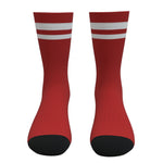 Dark Red and White Two Stripe Athletic Crew Socks