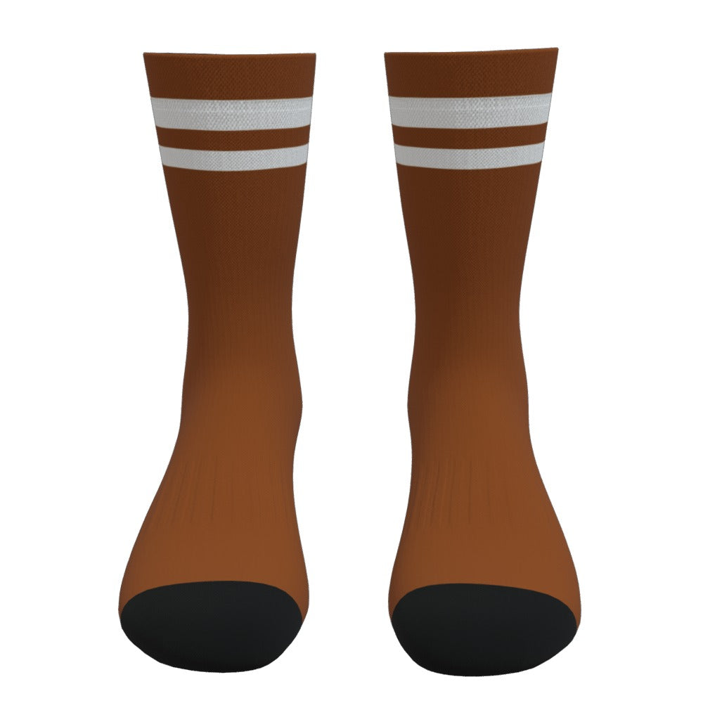 Brown and White Two Stripe Athletic Crew Socks