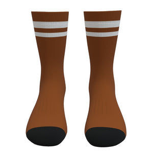 Brown and White Two Stripe Athletic Crew Socks