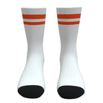 White and Orange Two Stripe Athletic Crew Socks