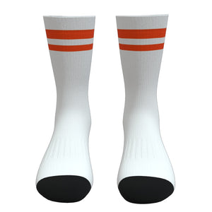 White and Orange Two Stripe Athletic Crew Socks