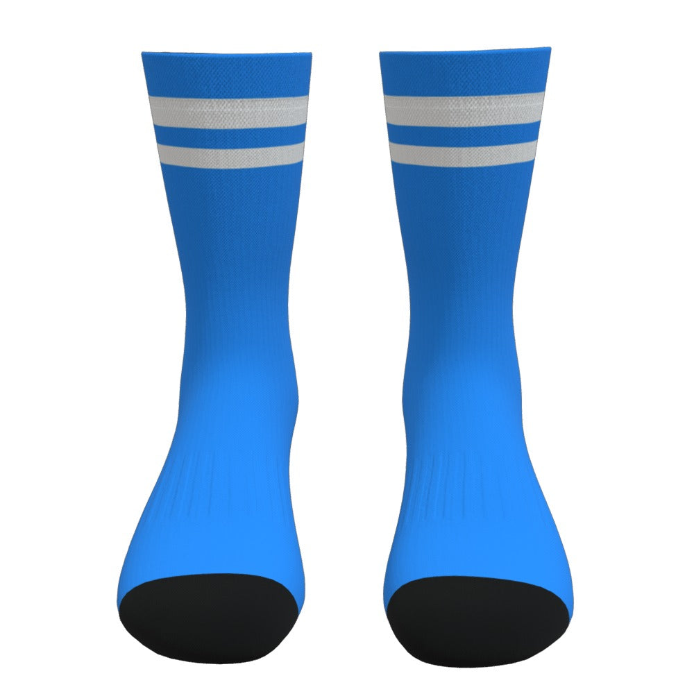 Light Blue and White Two Stripe Athletic Crew Socks