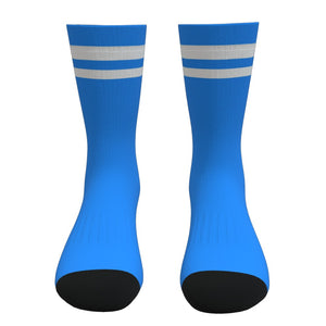 Light Blue and White Two Stripe Athletic Crew Socks