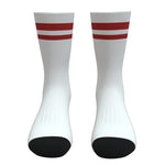 White and Dark Red Stripe Athletic Crew Socks