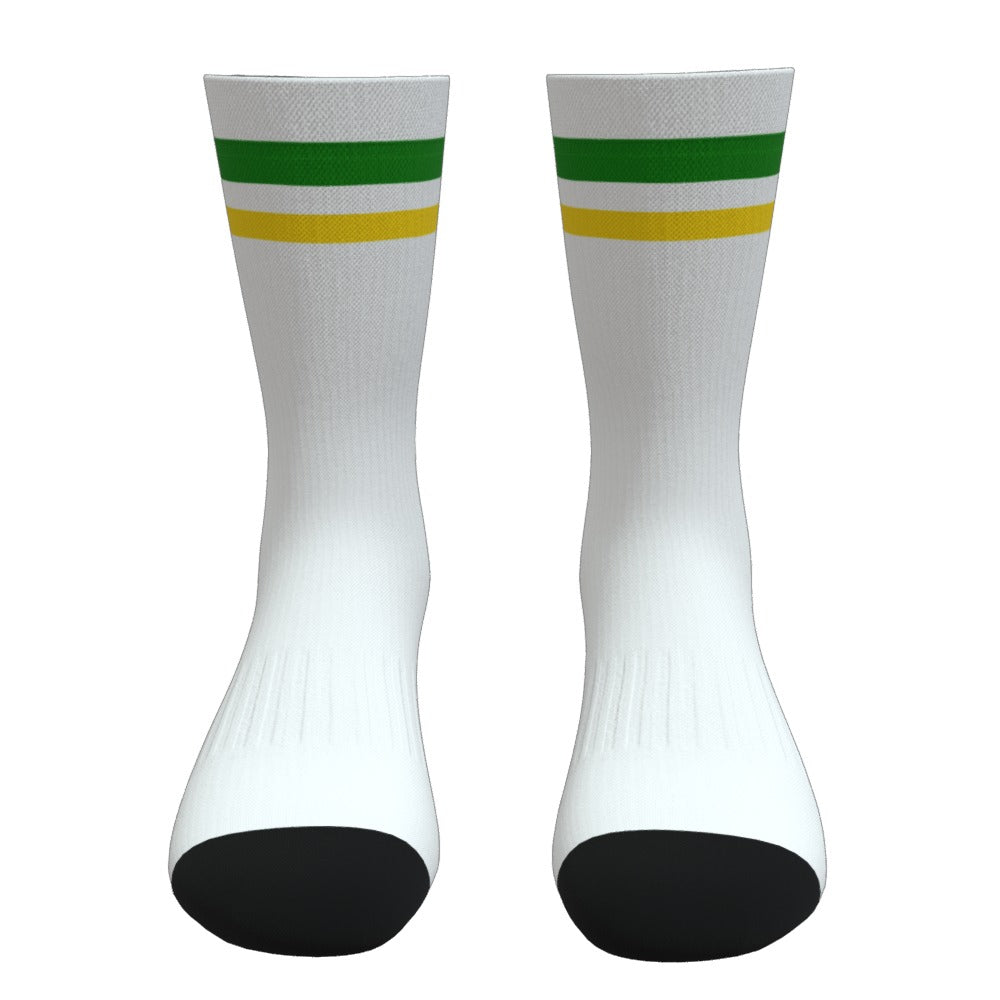 White Green and Yellow Two Stripe Athletic Crew Socks