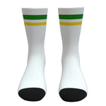 White Green and Yellow Two Stripe Athletic Crew Socks