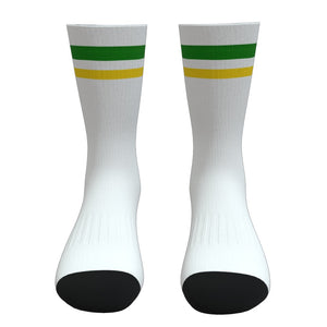 White Green and Yellow Two Stripe Athletic Crew Socks