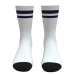White and Navy Blue Two Stripe Athletic Crew Socks