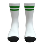 White and Green Two Stripe Athletic Crew Socks
