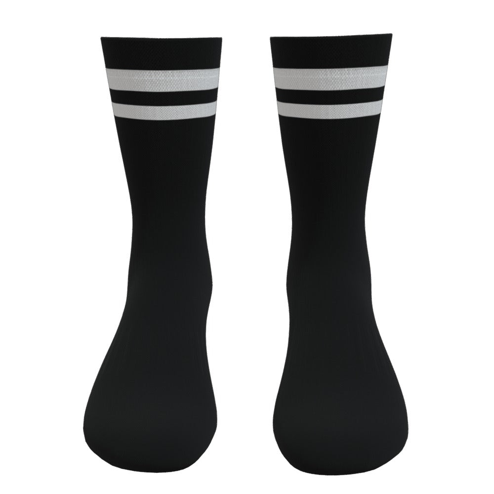 Black and White Two Stripe Athletic Crew Socks