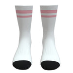 White and Coral Two Stripe Athletic Crew Socks