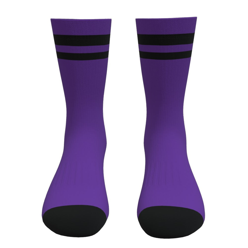 Purple and Black Two Stripe Athletic Crew Socks