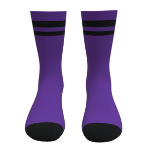 Purple and Black Two Stripe Athletic Crew Socks
