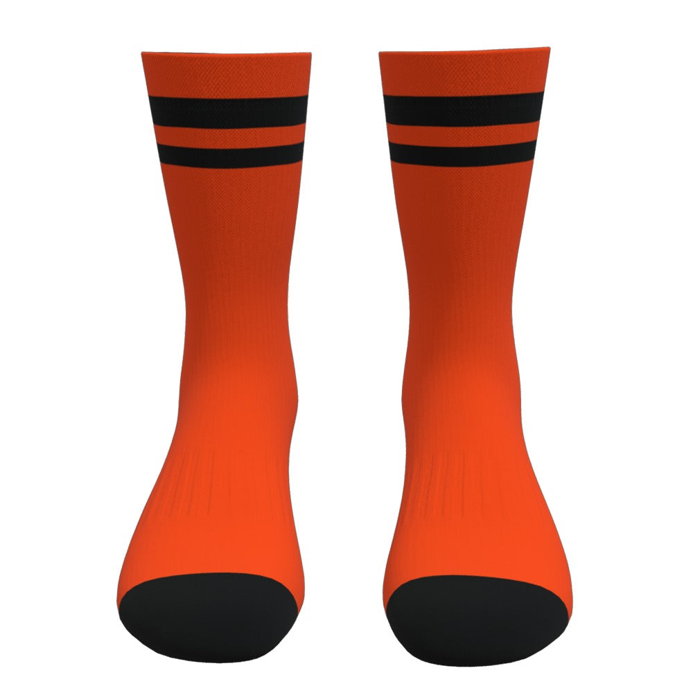 Orange and Black Two Stripe Athletic Crew Socks