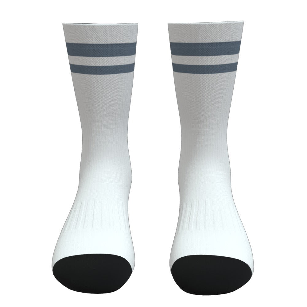 White and Slate Blue Two Stripe Athletic Crew Socks