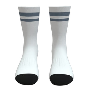 White and Slate Blue Two Stripe Athletic Crew Socks