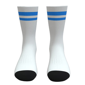 White and Light Blue Two Stripe Athletic Crew Socks