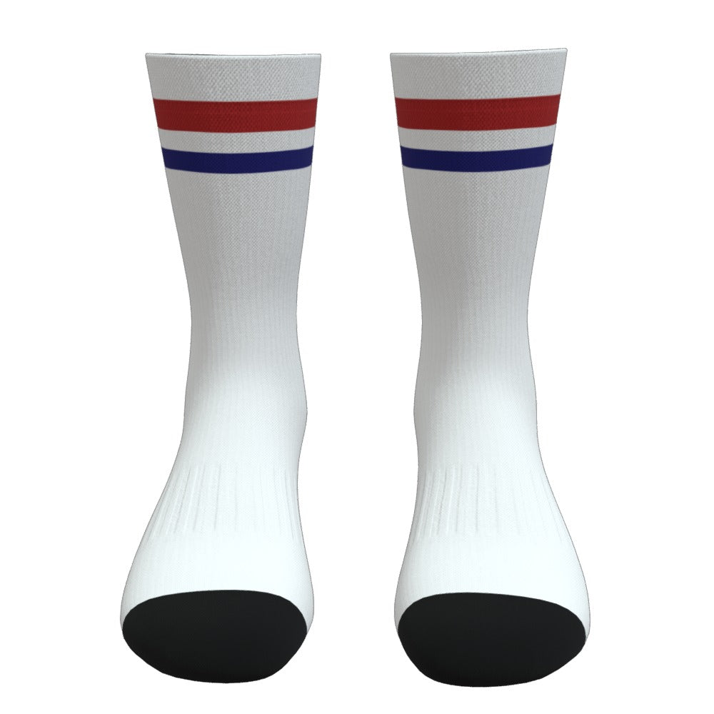 White Red and Blue Two Stripe Athletic Crew Socks