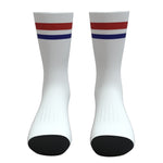 White Red and Blue Two Stripe Athletic Crew Socks