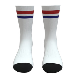 White Red and Blue Two Stripe Athletic Crew Socks