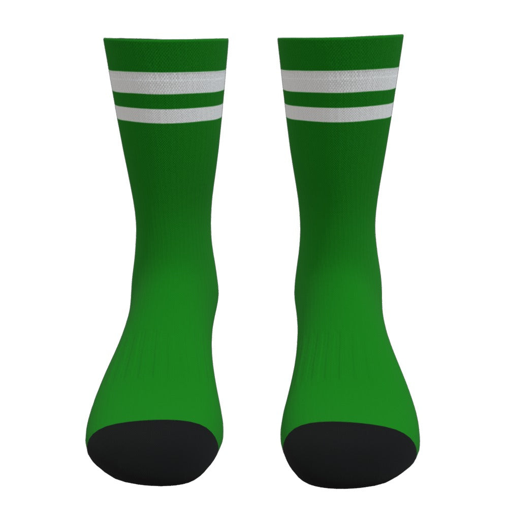 Green and White Two Stripe Athletic Crew Socks