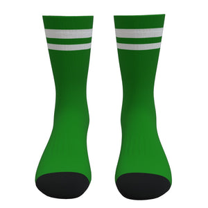 Green and White Two Stripe Athletic Crew Socks