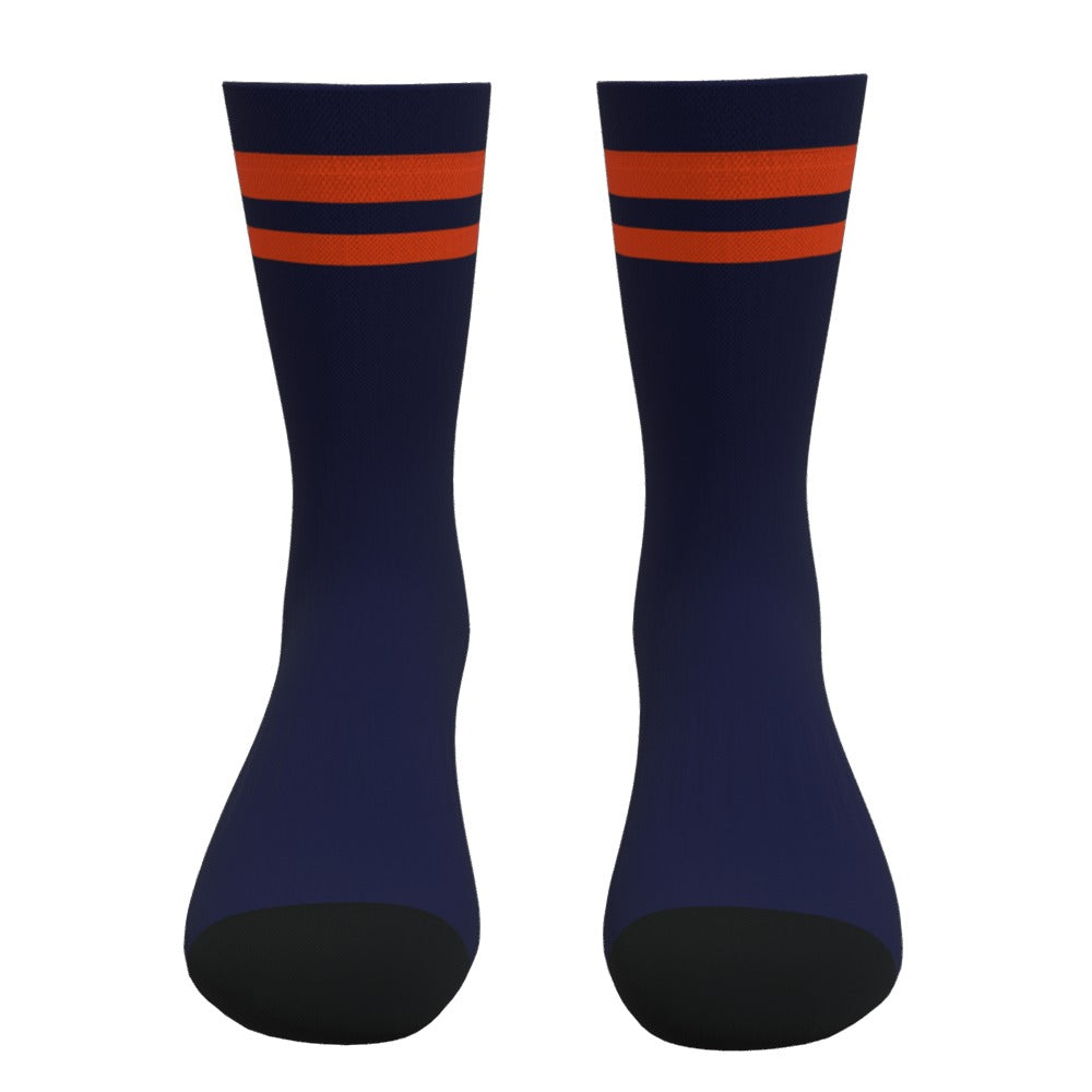 Navy and Orange Two Stripe Athletic Crew Socks