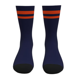 Navy and Orange Two Stripe Athletic Crew Socks