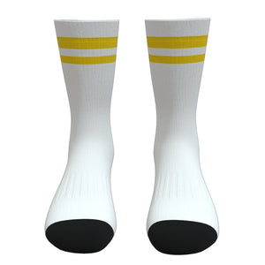 White and Gold Two Stripe Athletic Crew Socks