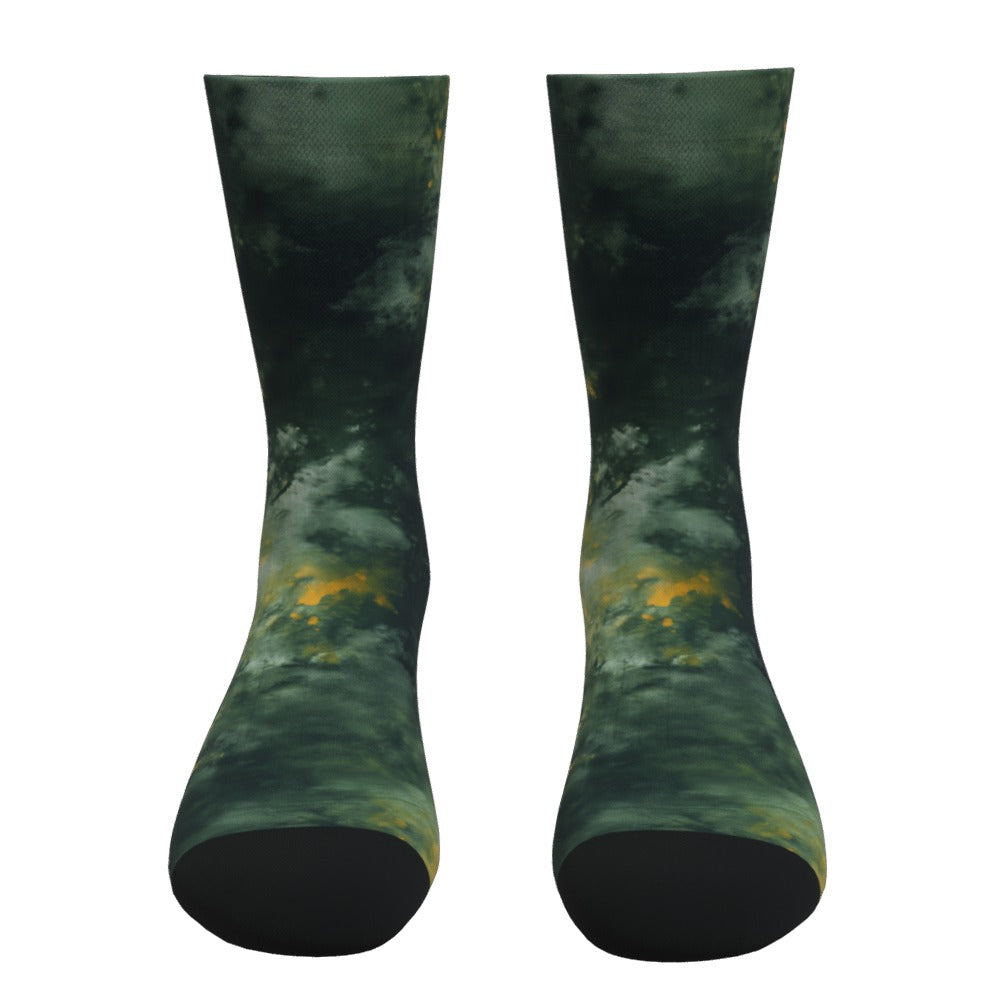 Forest Green And Mustard Tie Dye Socks