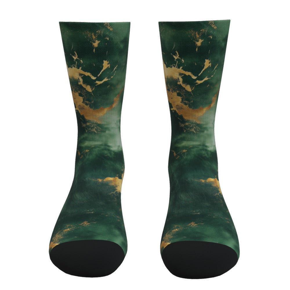 Dark Green And Gold Tie Dye Socks