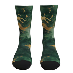 Dark Green And Gold Tie Dye Socks