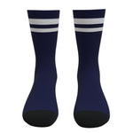 Navy Blue and White Two Stripe Athletic Crew Socks