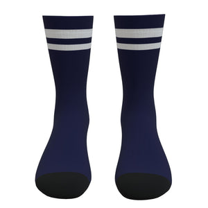 Navy Blue and White Two Stripe Athletic Crew Socks