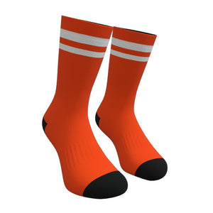 Orange and White Two Stripe Athletic Crew Socks