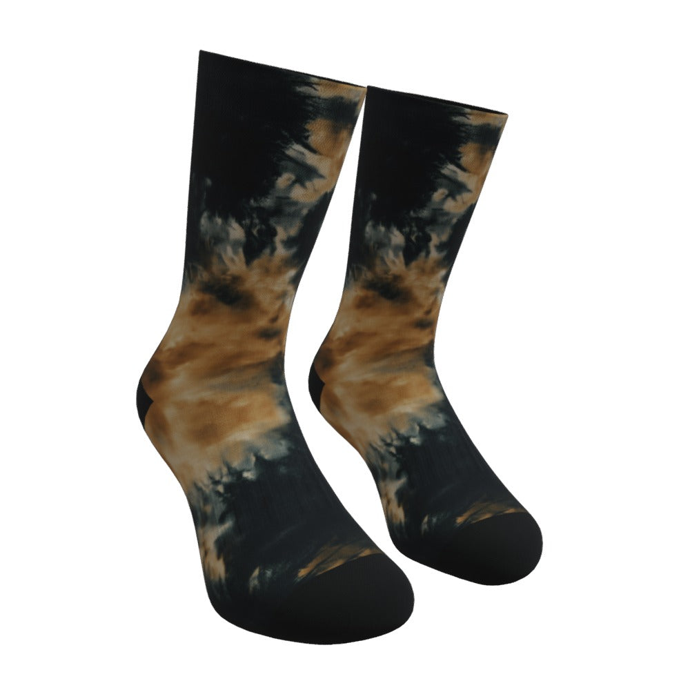 Dark Yellow And Black Tie Dye Socks