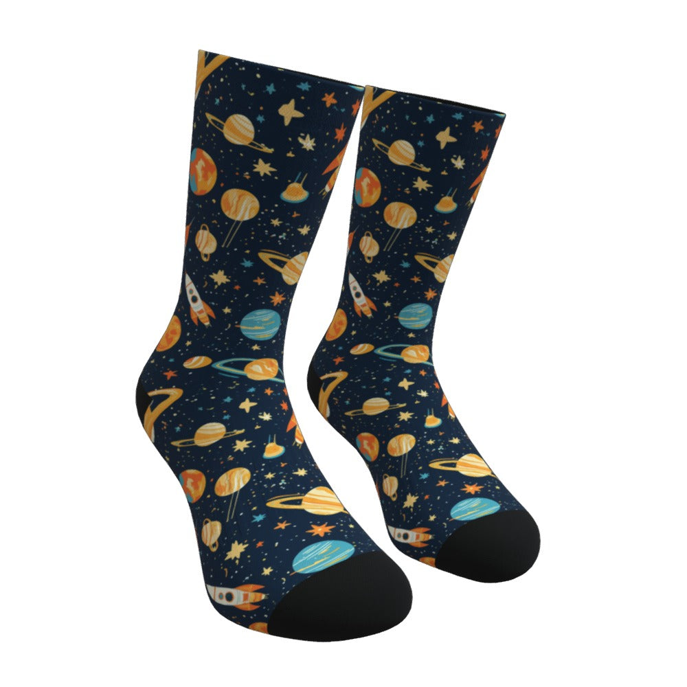 Dark Blue Spaceships and Stars Socks