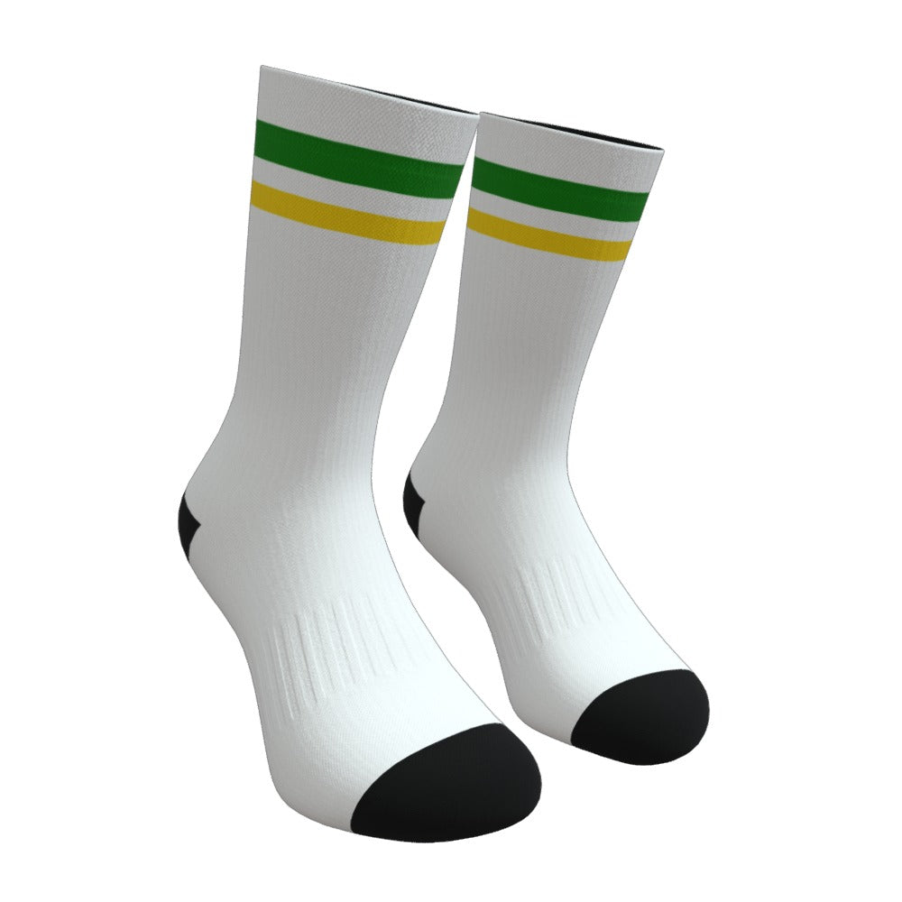 White Green and Yellow Two Stripe Athletic Crew Socks