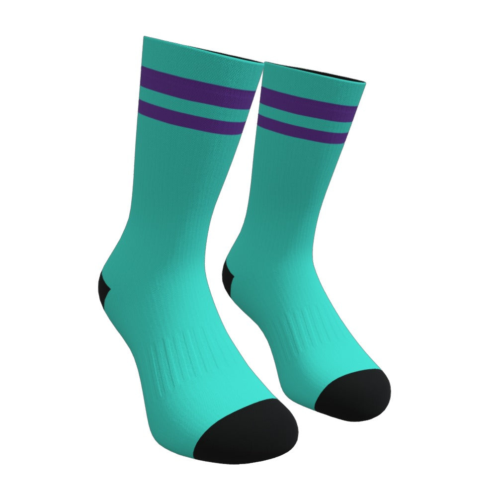 Turquoise and Purple Two Stripe Athletic Crew Socks
