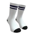 White and Navy Blue Two Stripe Athletic Crew Socks