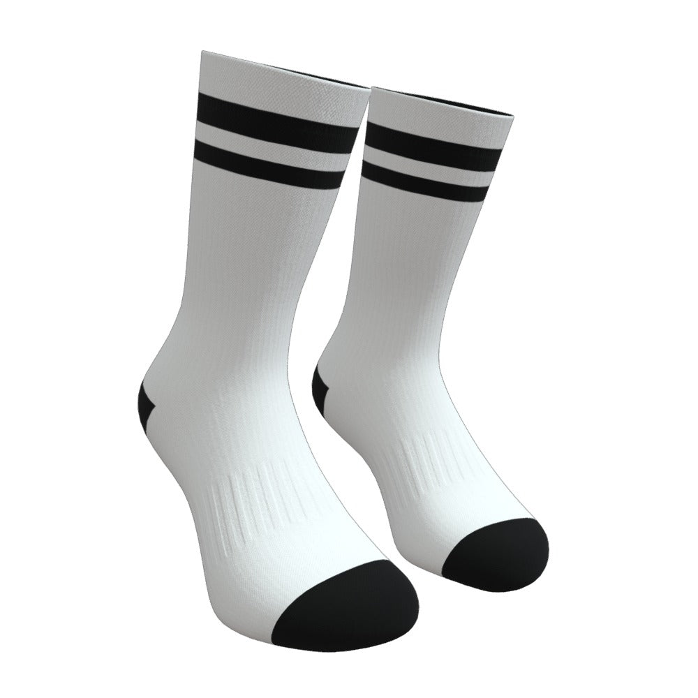 White and Black Two Stripe Athletic Crew Socks