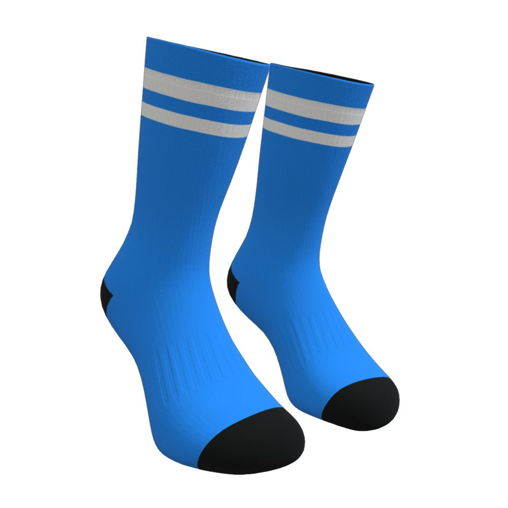 Light Blue and White Two Stripe Athletic Crew Socks