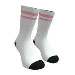 White and Coral Two Stripe Athletic Crew Socks