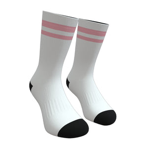 White and Coral Two Stripe Athletic Crew Socks