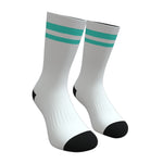 White and Turquoise Two Stripe Athletic Crew Socks