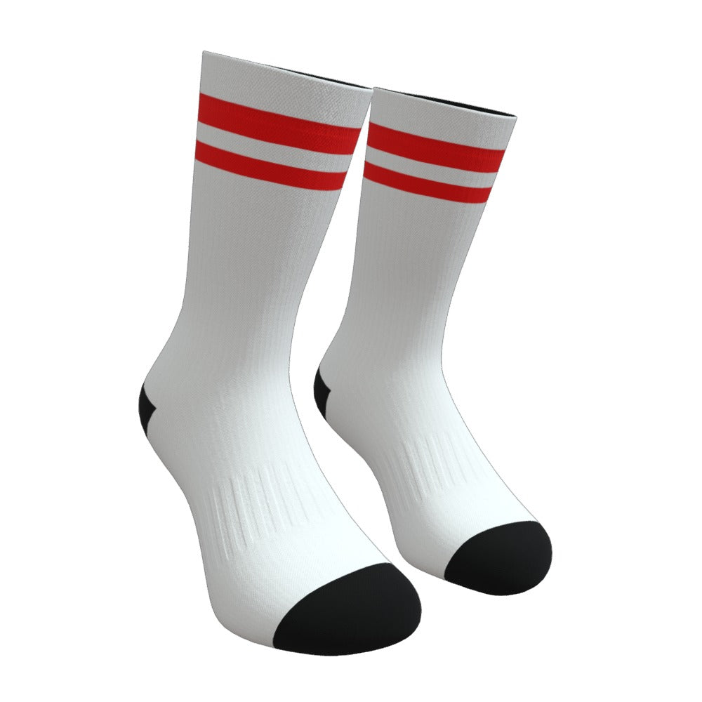 White and Red Two Stripe Athletic Crew Socks