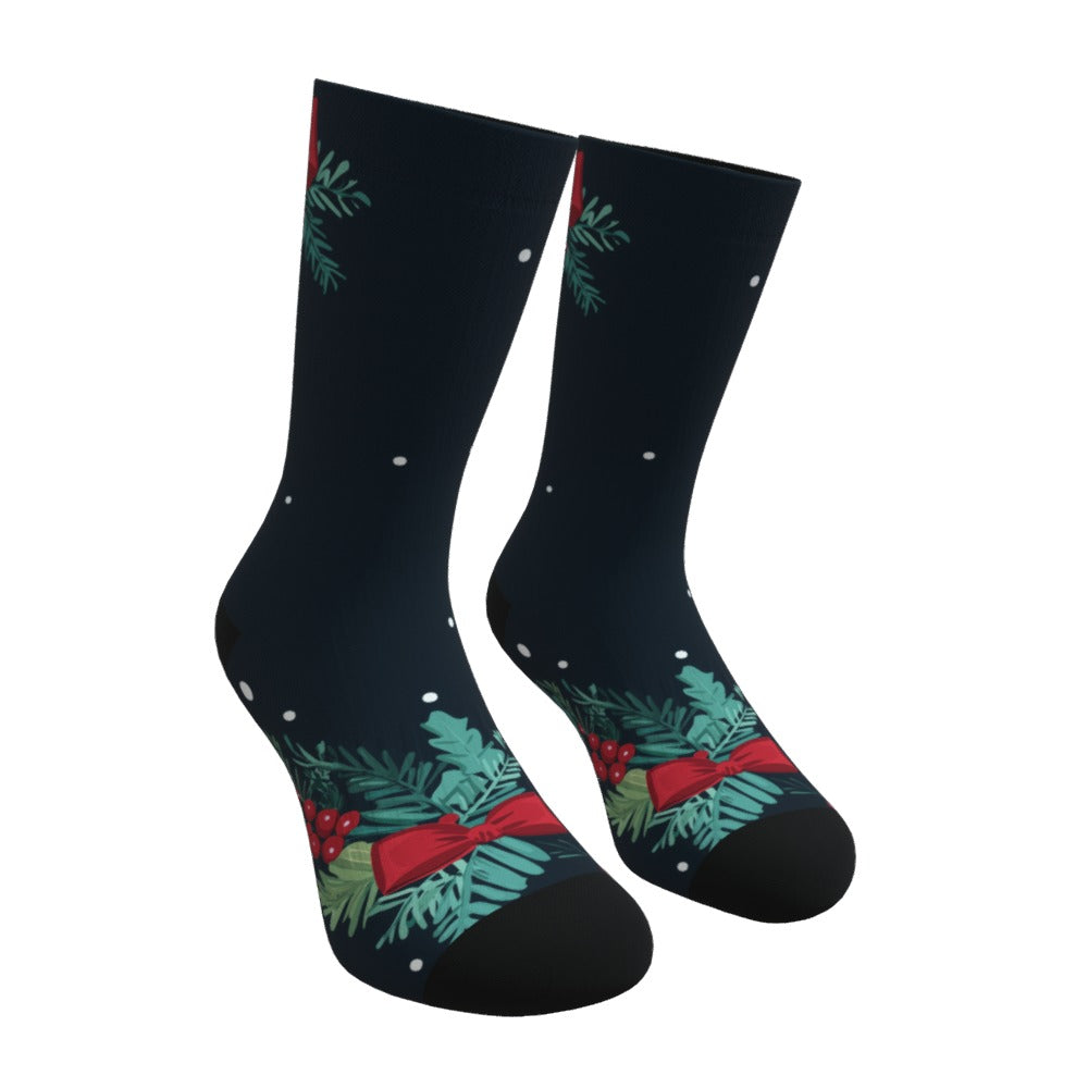 Navy Blue Holly Christmas Socks