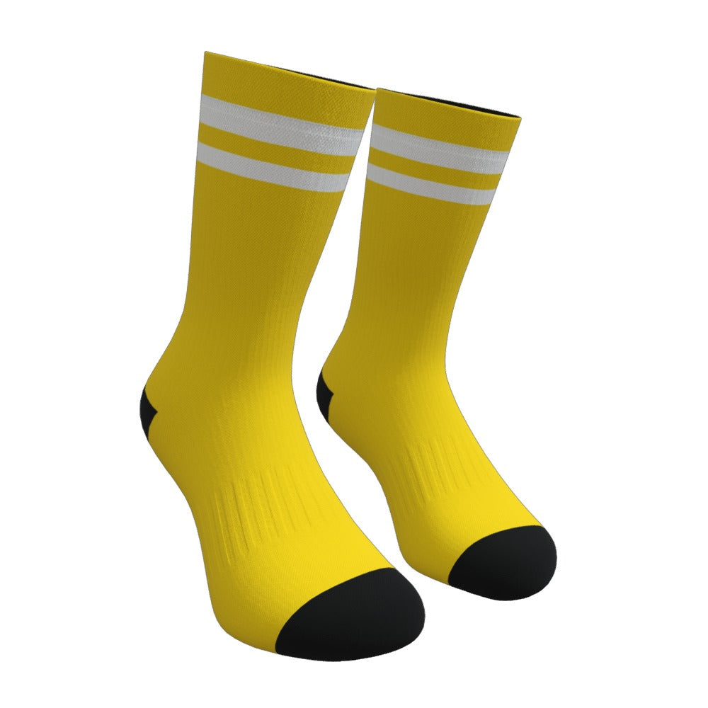 Gold and White Two Stripe Athletic Crew Socks