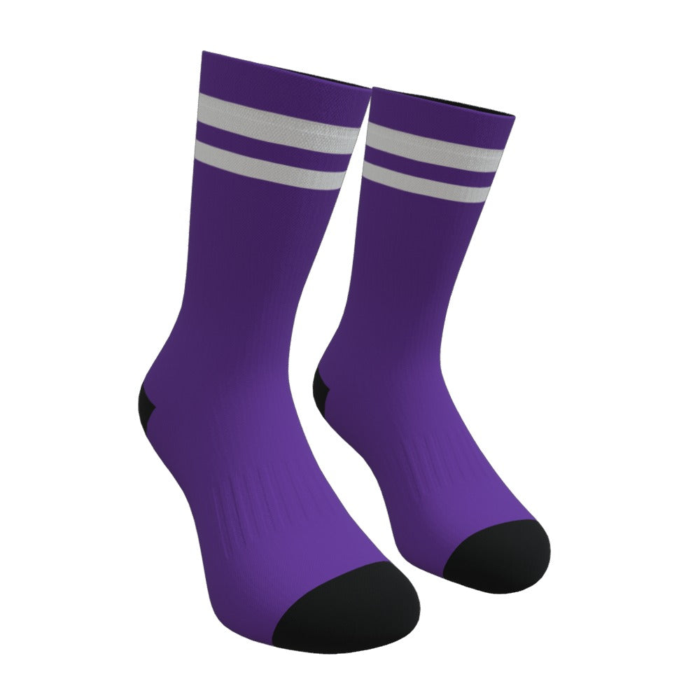 Purple and White Two Stripe Athletic Crew Socks