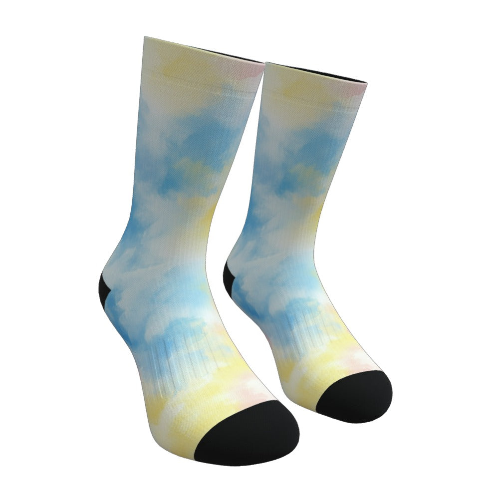 Pastel Yellow And Blue Tie Dye Socks